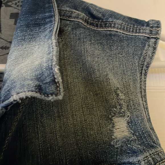 Mavi distressed denim jean vest Aztec western cowgirl country punk grunge - Picture 4 of 7